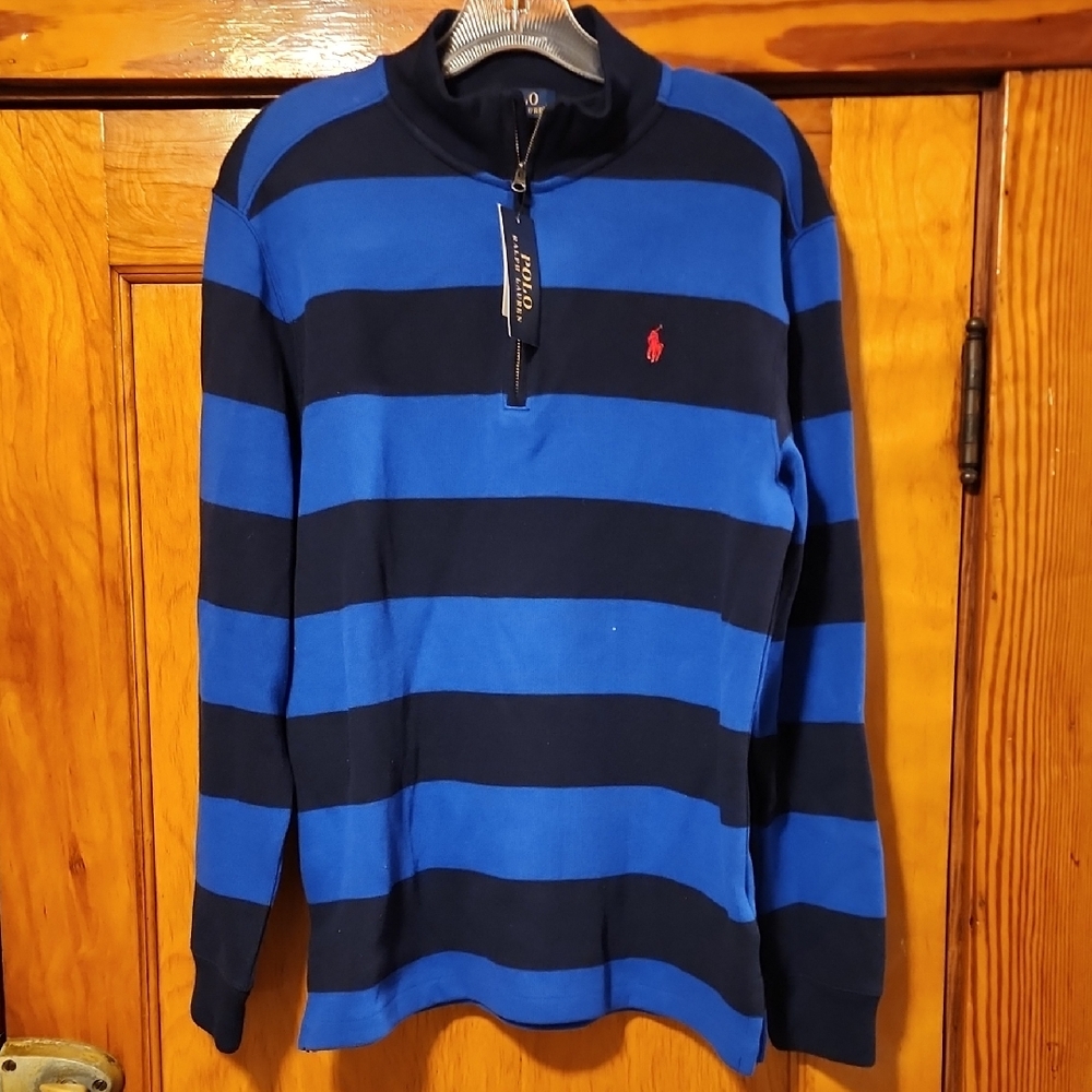 Polo by Ralph Lauren Blue and Black Striped Shirt Youth XL (18-20)